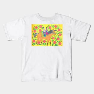 Maria Primachenko - maiden and cossack enjoying a ride on horseback 1982 Kids T-Shirt